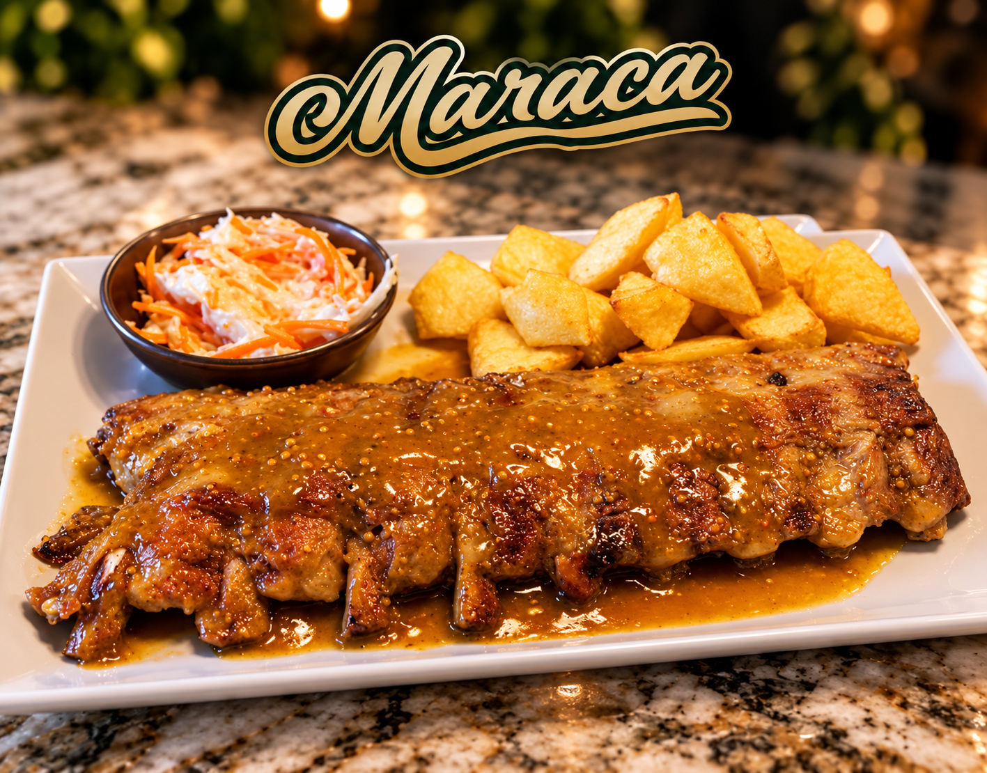 Costillas de cerdo en salsa de miel y mostaza